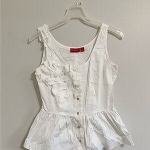 New York & Company White Sleeveless Blouse with Scoop Neck